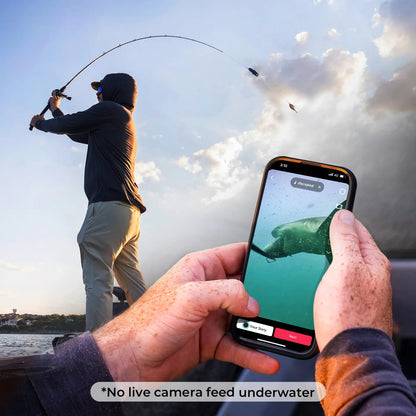 CanFish CamX live WiFi feed streaming to a phone above water (free CanFish app)